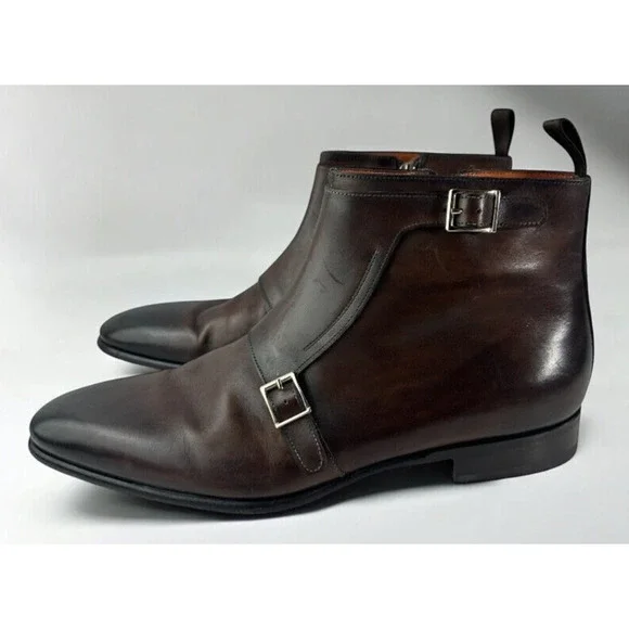 Santoni Monk Strap Boots Brown Leather Designer Dress Loafers Men's Size D 12 - Picture 16 of 16